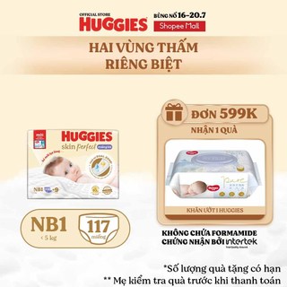 Miếng lót sơ sinh Huggies Skin Perfect NB1 108+6 miếng với 2 vùng thấm giảm kích ứng da
