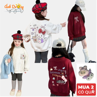 (MUA 2 BỘ TẶNG MẶT GẤU)	Áo dài tay NỈ BÔNG thu đông bé gái (HELLO KITTY FREEDOM 2 MÀU) TMAD1