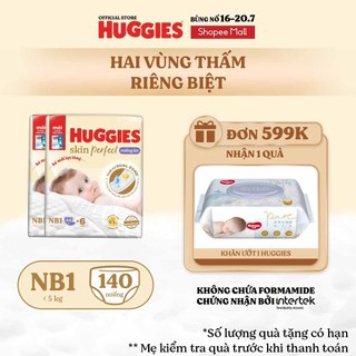 Combo 2 Miếng lót sơ sinh Huggies Skin Perfect NB1 64+4 miếng với 2 vùng thấm giảm kích ứng da