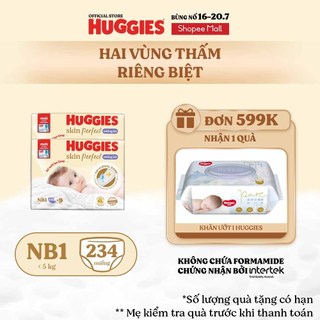 Combo 2 Miếng lót sơ sinh Huggies Skin Perfect NB1 108+9 miếng với 2 vùng thấm giảm kích ứng da