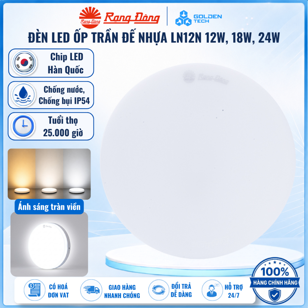 Đèn LED ốp trần tròn Rạng Đông model LN12N đế nhựa
