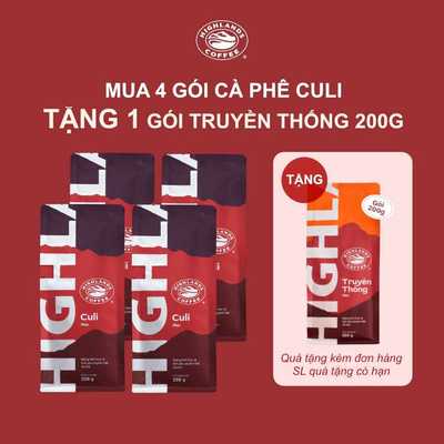 Mua 4 tặng 1 - Mua 4 Gói cà phê rang xay Culi Highlands Coffee 200g - Tặng 1 gói truyền thống 200g (quà kèm đơn hàng)