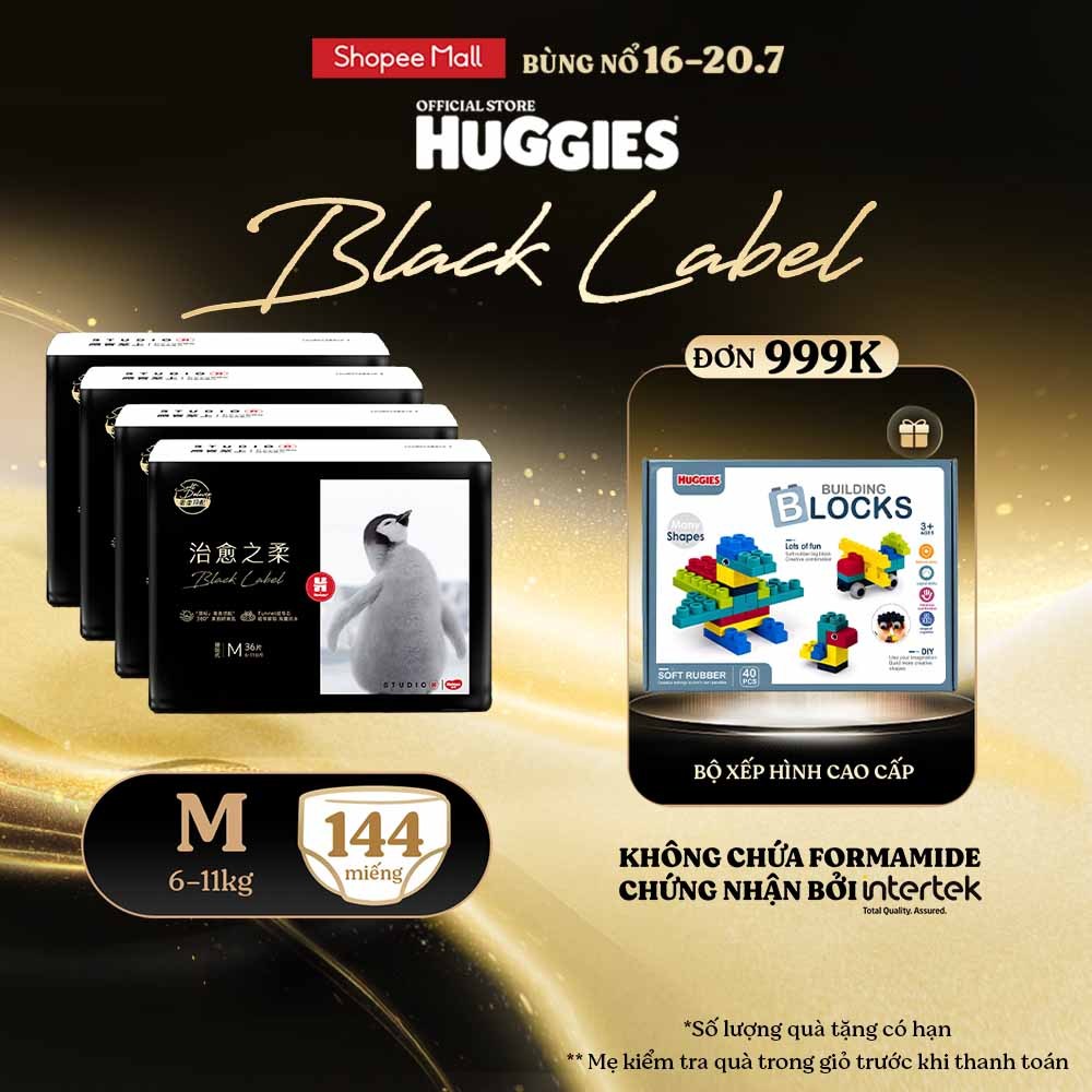 [KOL LIVE] Combo 4 Tã dán/quần Huggies Black Label size M36/L32/XL28/XXL24