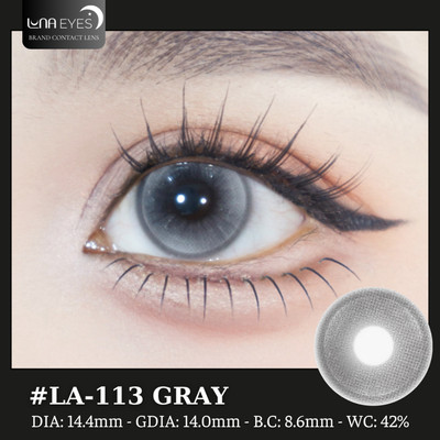 [6 tháng] Lens mắt LA-113 Gray màu xám sáng mắt mèo có viền, size lớn - thương hiệu LUNA EYES