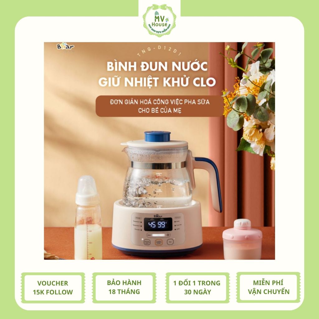 Máy Hâm Sữa Đun Nước Khử Clo Pha Sữa An Toàn Thông Minh Bear D12D1