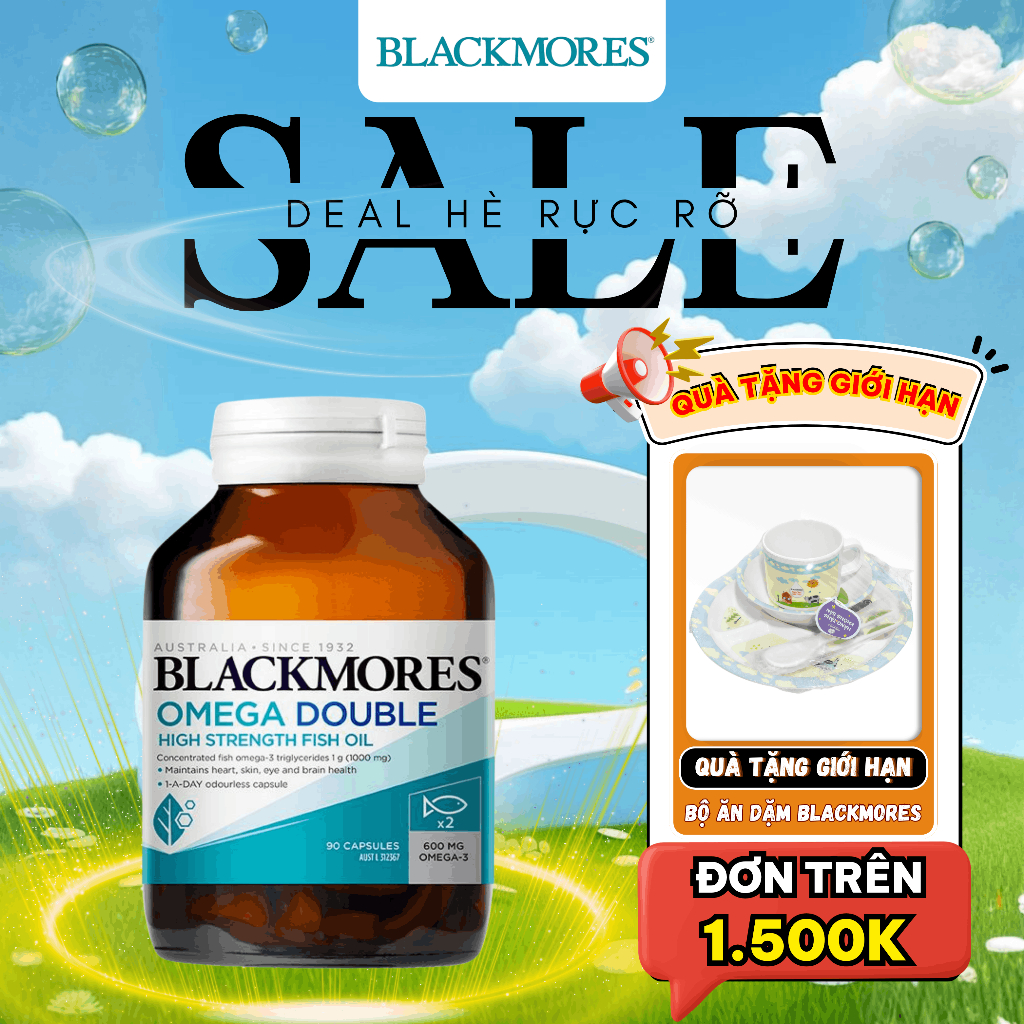 Dầu cá Blackmores omega double high strength fish oil 90 viên sáng mắt, tim mạch, huyết áp trí não