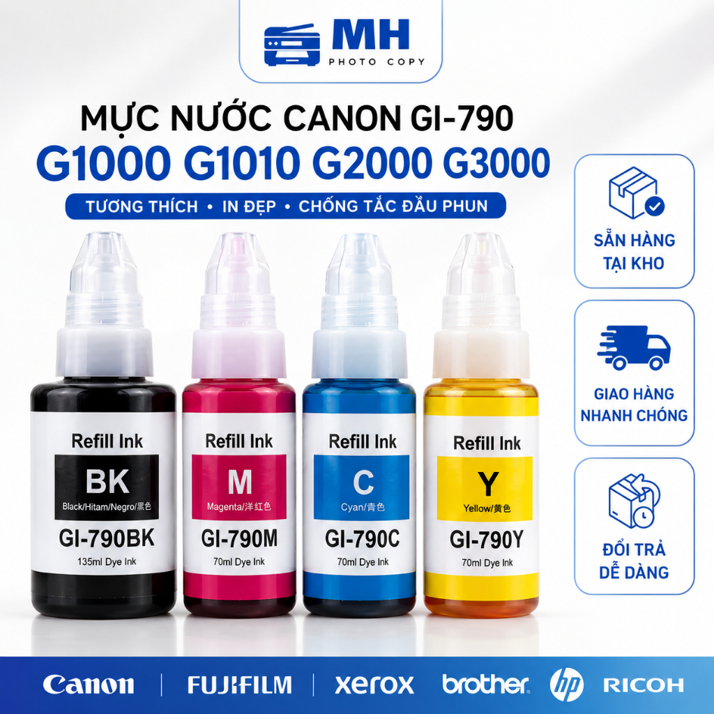 Mực Nước Canon GL-790 Cho G1000 G2000 G3000 Tương Thích In Đẹp Chống Tắc Đầu Phun