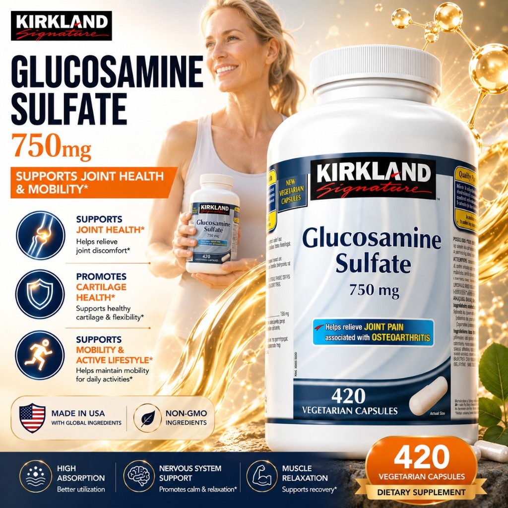 【Nhập khẩu từ Mỹ】Viên uống Kirkland Signature Glucosamine Sulfate 750mg Vegetarian Capsules 420 viên