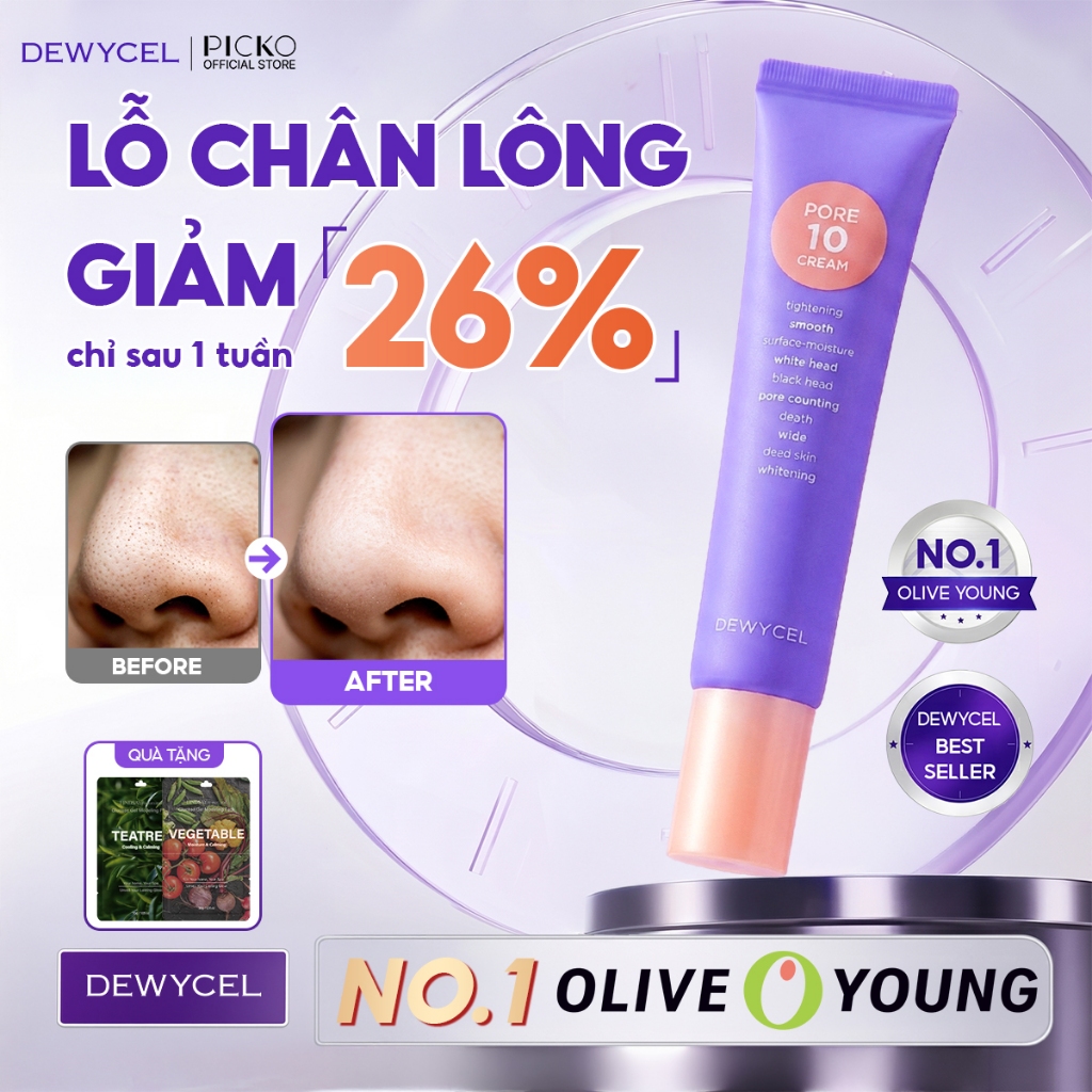 [Tặng mask dẻo Lindsay] Kem giảm mụn đầu đen - đầu trắng - se khít lỗ chân lông - cấp ẩm Dewycel Por