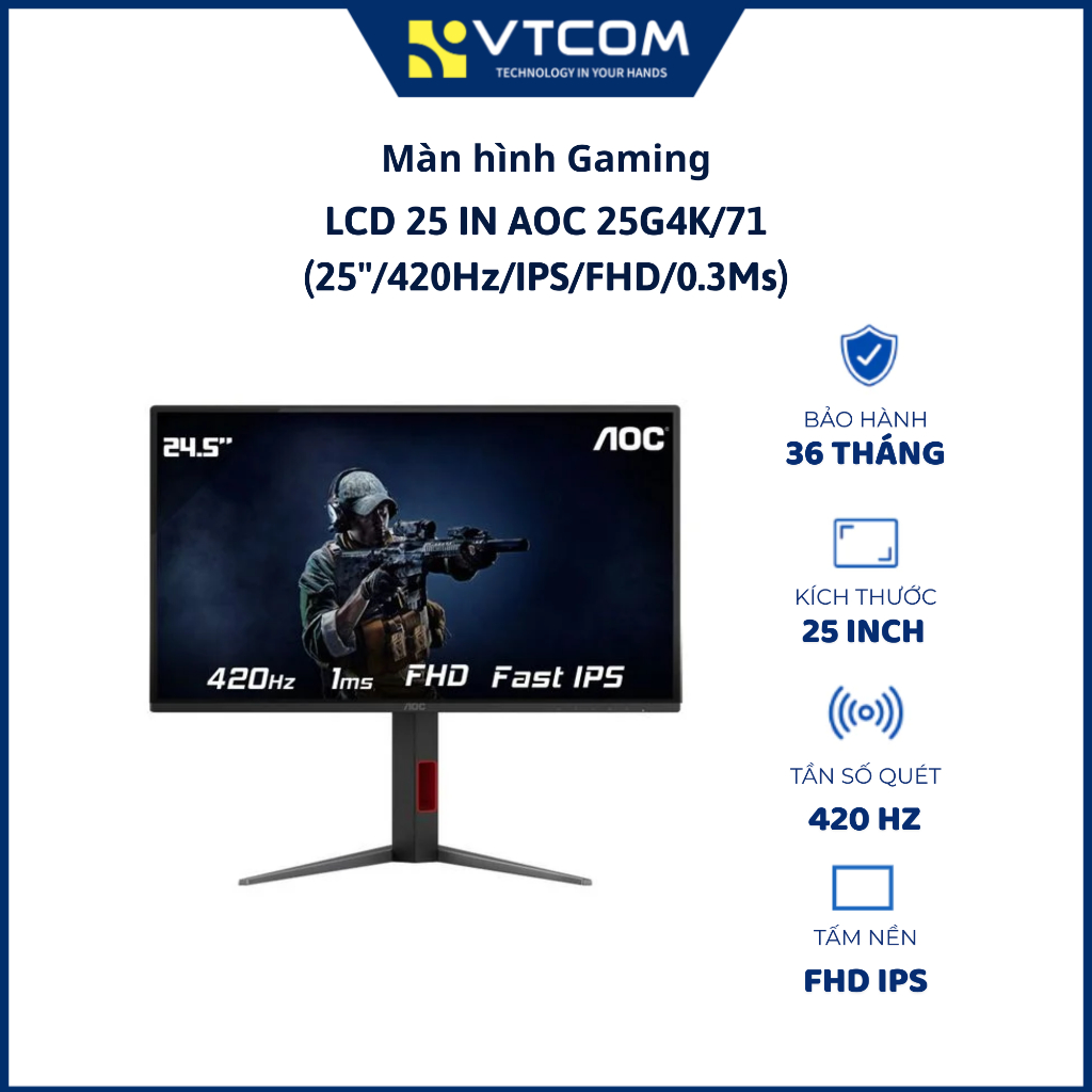 Màn hình gaming AOC 25G4K/71 (25 inch / 24.5" / FHD / Fast IPS / 420Hz / 0.3ms) - Chính hãng BH 36 t