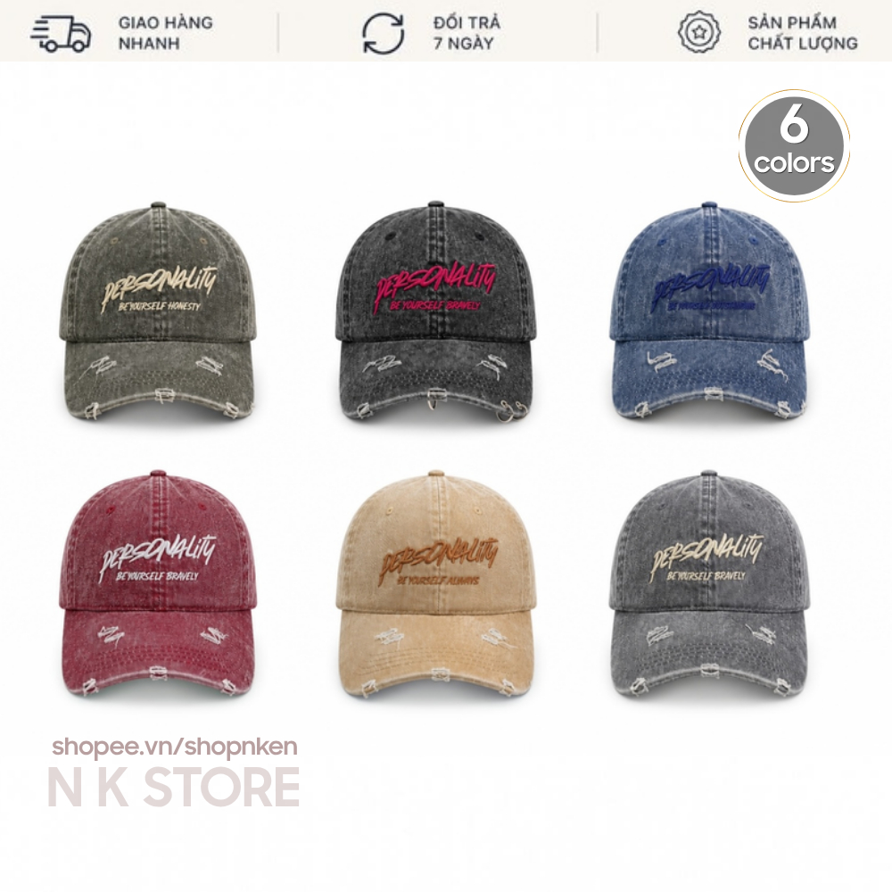 Mũ NK STORE Vải Wax Thêu Rách Nhiều Màu Form Đẹp Unisex Chất Jean Vintage