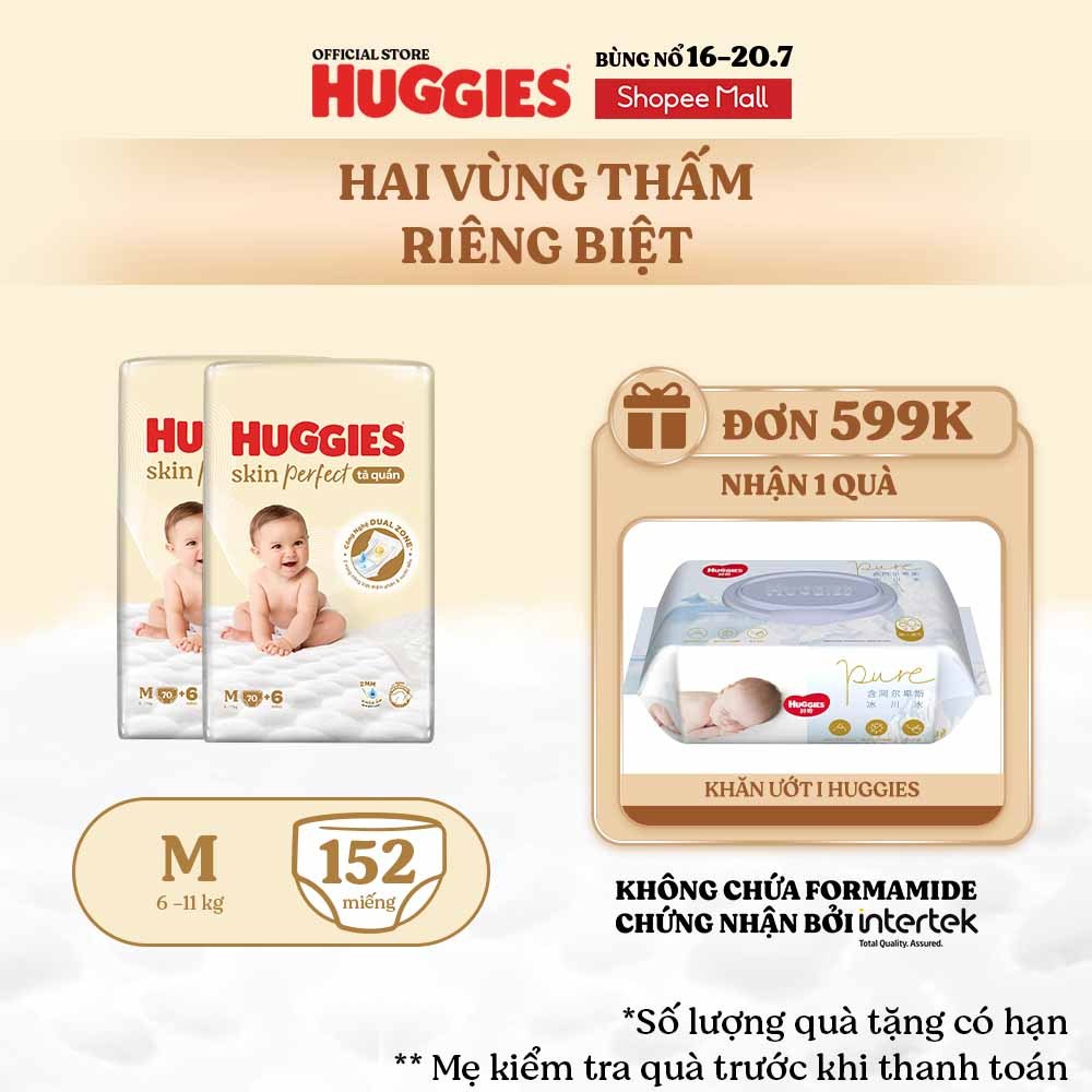 [KOL Live] Combo 2 Tã quần Huggies Skin Perfect Super Jumbo M70+6/L60+6/XL52+6/XXL48+6 với 2 vùng th