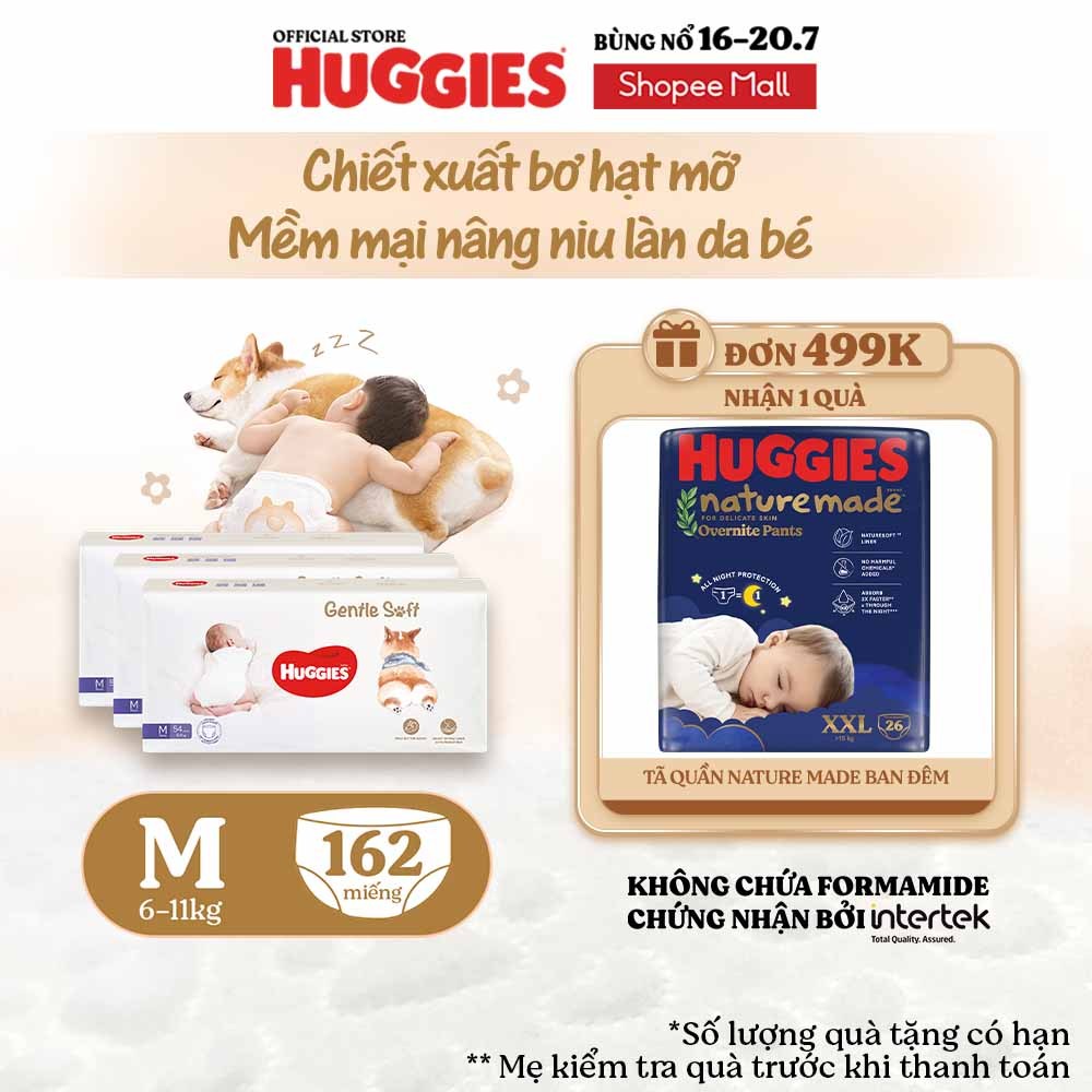 [KOL Live] Combo 3 Tã quần Huggies Gentle Soft - Corgi M54/L40/XL34/XXL22 miếng êm mềm nâng niu làn 