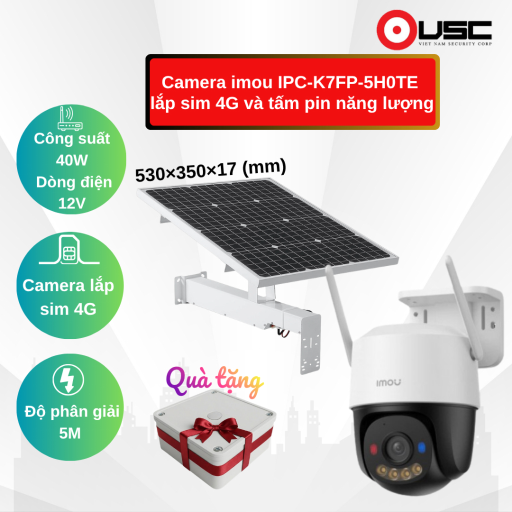 [Camera K7FP-5M-sim 4G + Pin năng lượng 40W] (LẮP SIM 4G VIETTEL) K7FP-5M 4G quay quét đàm thoại