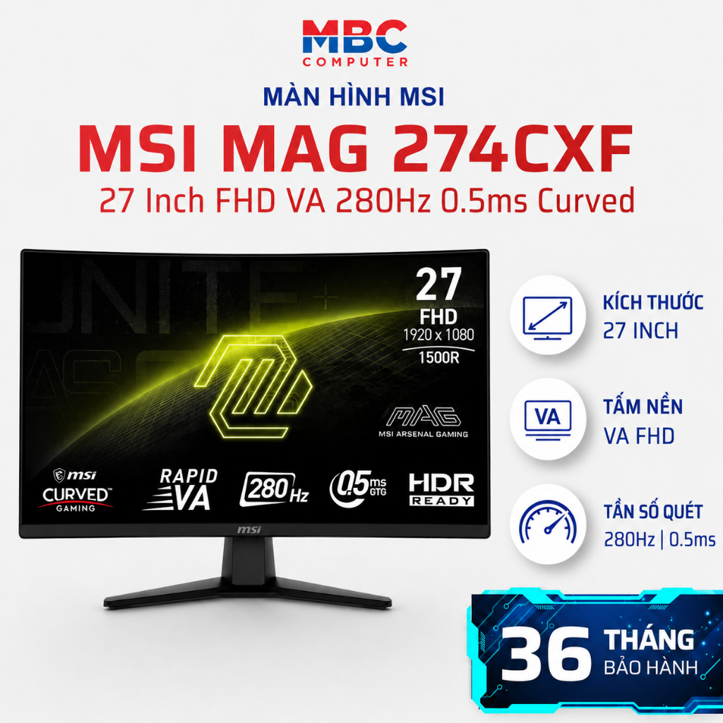Màn hình MSI MAG 274CXF (27 inch FHD VA / 280Hz / 0.5ms / Curved)