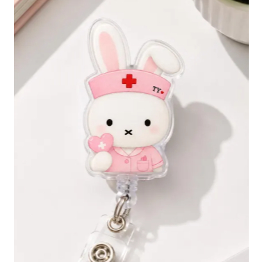 Kawaii Bunny Badge Reel, Acrylic Medical ID Holder, Nurse Ophthalmologist Gift, Medical ID Holder