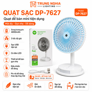 Quạt sạc cao cấp dp7627 có đèn led cao 38 cm | dung lượng pin rời 4000mah - 3 tốc độ gió