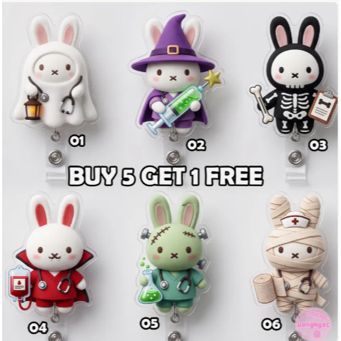 Kawaii Bunny Badge Reel, Acrylic Medical ID Holder, Nurse Ophthalmologist Gift