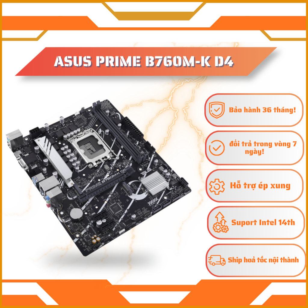 ASUS Prime B760M-K D4 LGA 1700 mATX với PCIe 4.0