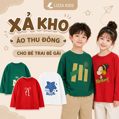[XẢ KHO] Áo thun dài tay cho bé trai bé gái size từ 15-40kg - Áo thu đông trẻ em Loza Kids - XAKT001