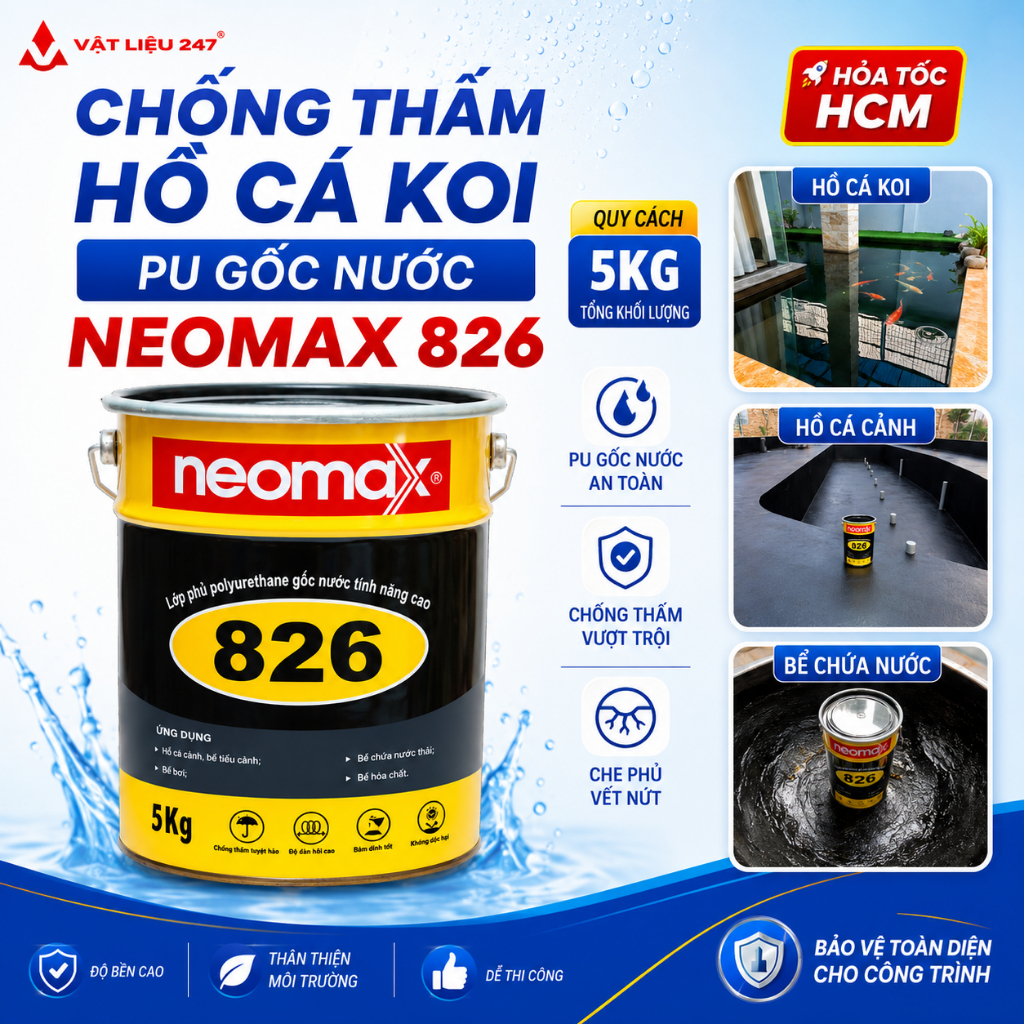 Sơn Chống Thấm Hồ Cá Koi PU Gốc Nước Neomax 826 5Kg - Chống UV, Chống Thủy Phân Chính Hãng