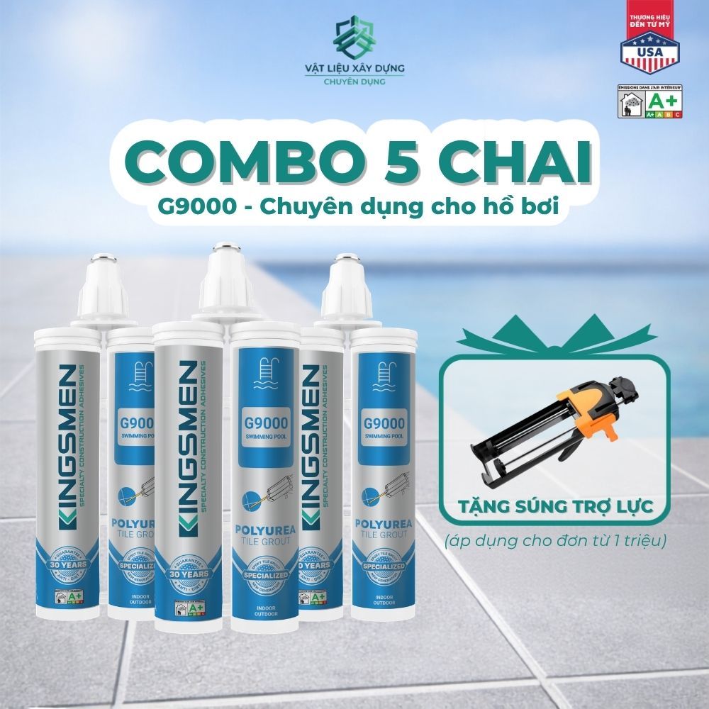 [TẶNG BƠM KEO] Combo 5 cặp keo ron gạch epoxy 2 thành phần Kingsmen G9000 chuyên dụng cho hồ bơi chố