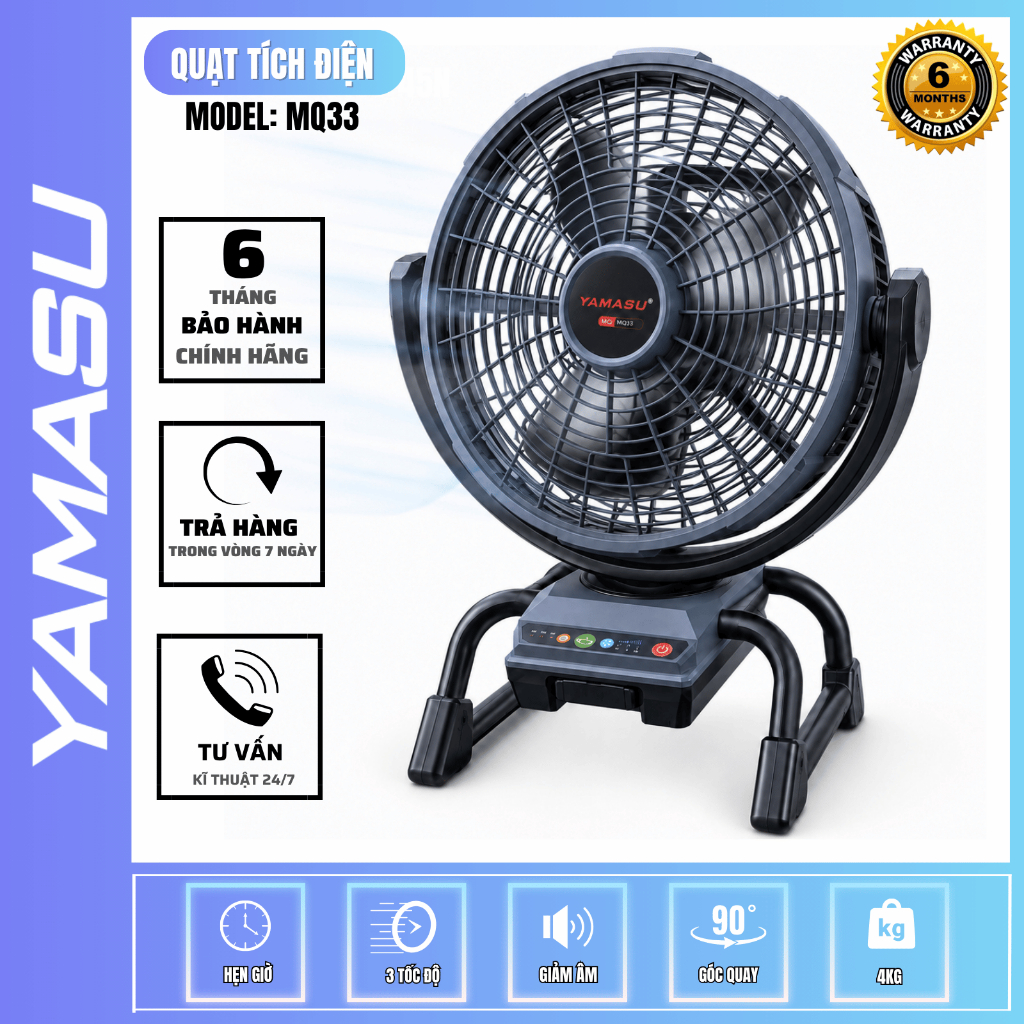Quạt Tích Điện Loại To YAMASU YMS-MQ33 Đường Kính 33cm Dùng Pin & Điện Trực Tiếp Gió Mạnh Chính Hãng