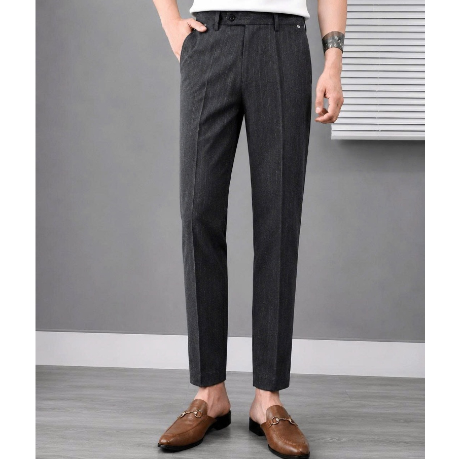 Quần âu cotton màu xám xước kẻ sọc Quần âu cao cấp Quần âu công sở thương hiệu Veratino 071