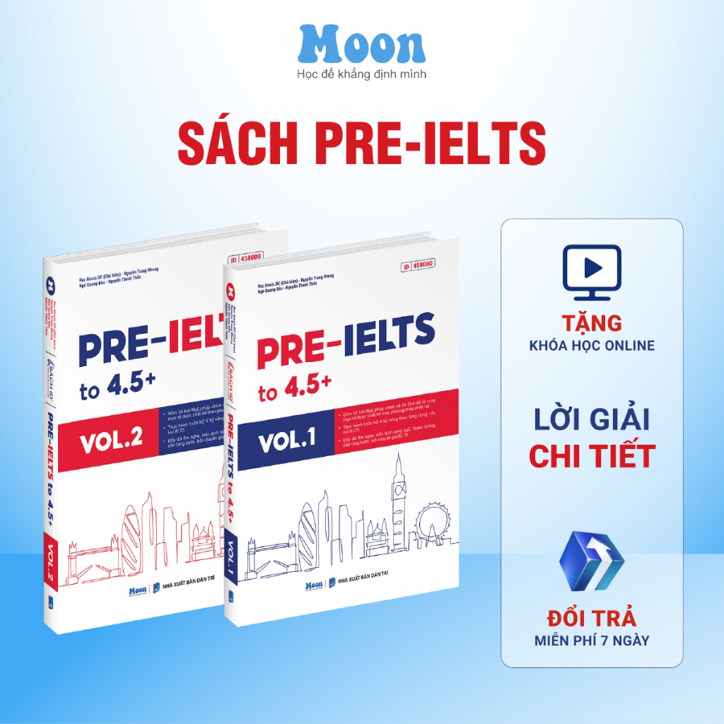 Sách Pre - Ielts to 4.5+ nền tảng để bắt đầu luyện IELTS - Moonbook