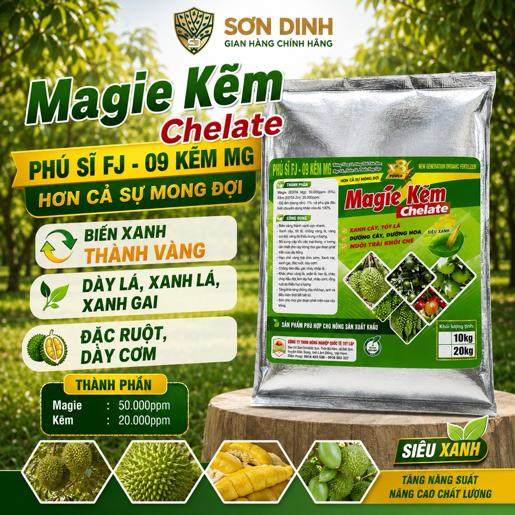 Phân Magie Kẽm Chelate 10kg – Magie Xanh Lá, Dày Lá, Xanh Gai, Đặc Ruột Dày Cơm