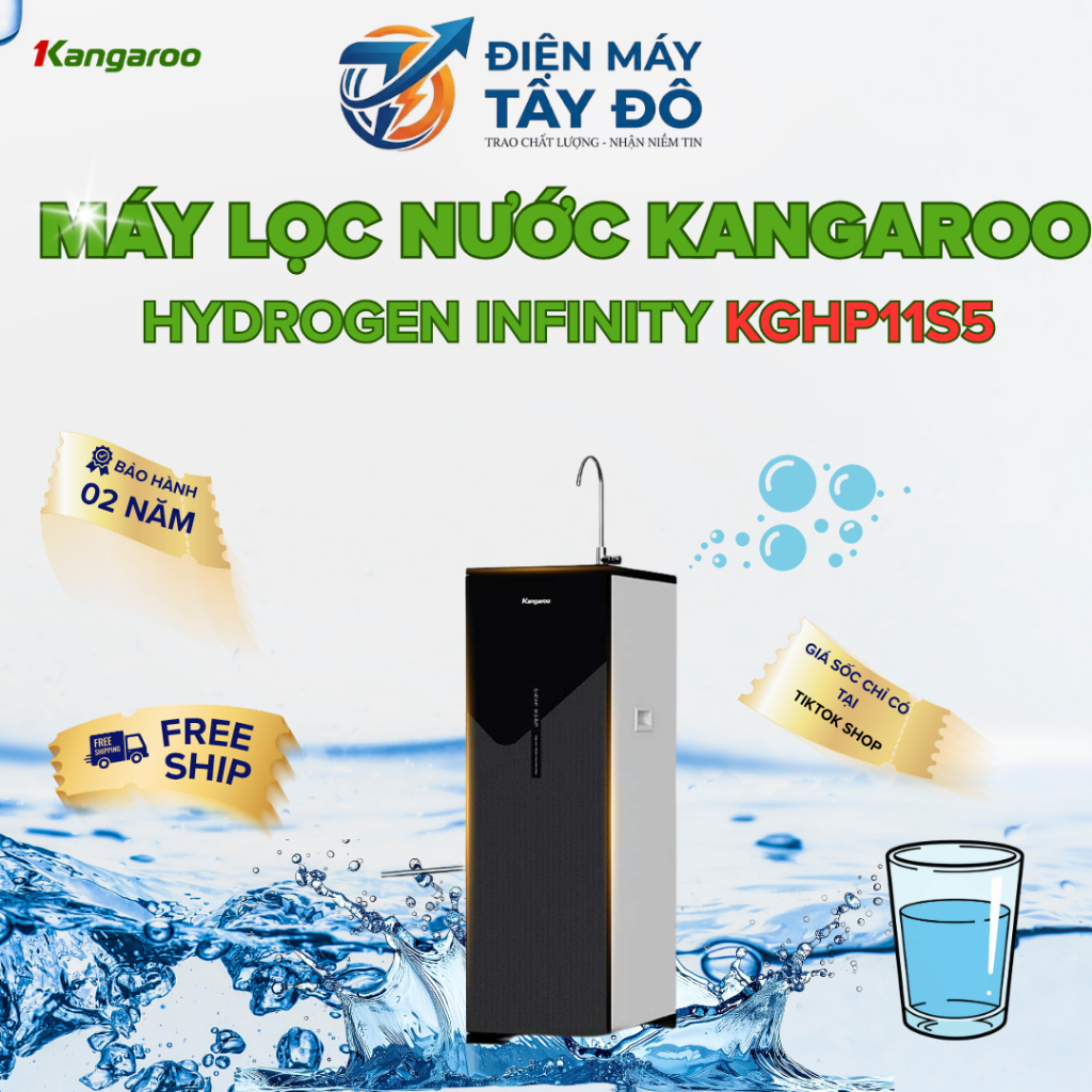 Máy lọc nước Hydrogen Infinity KGHP11S5 – 11 lõi RO Vortex – Tiết kiệm nước – Kangaroo chính hãng