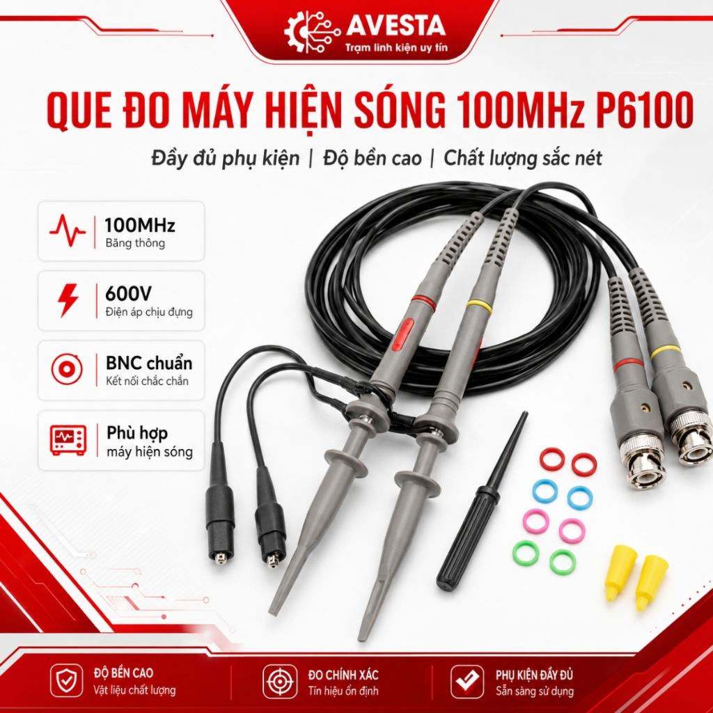 Que đo máy hiện sóng 100Mhz P6100 đầy đủ phụ kiện độ bền cao Avesta