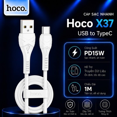 Cáp sạc nhanh PD15W USB to Type-C Hoco X37 hỗ trợ sạc nhanh và truyền dữ liệu dùng cho 15 trở lên/Android dài 1M