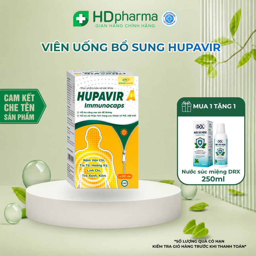 [Đào Thải HPV] Viên Uống HUPAVIR A Immunocaps Hỗ Trợ HPV, Sùi Mào Gà dùng cho người cần tăng sức đề 