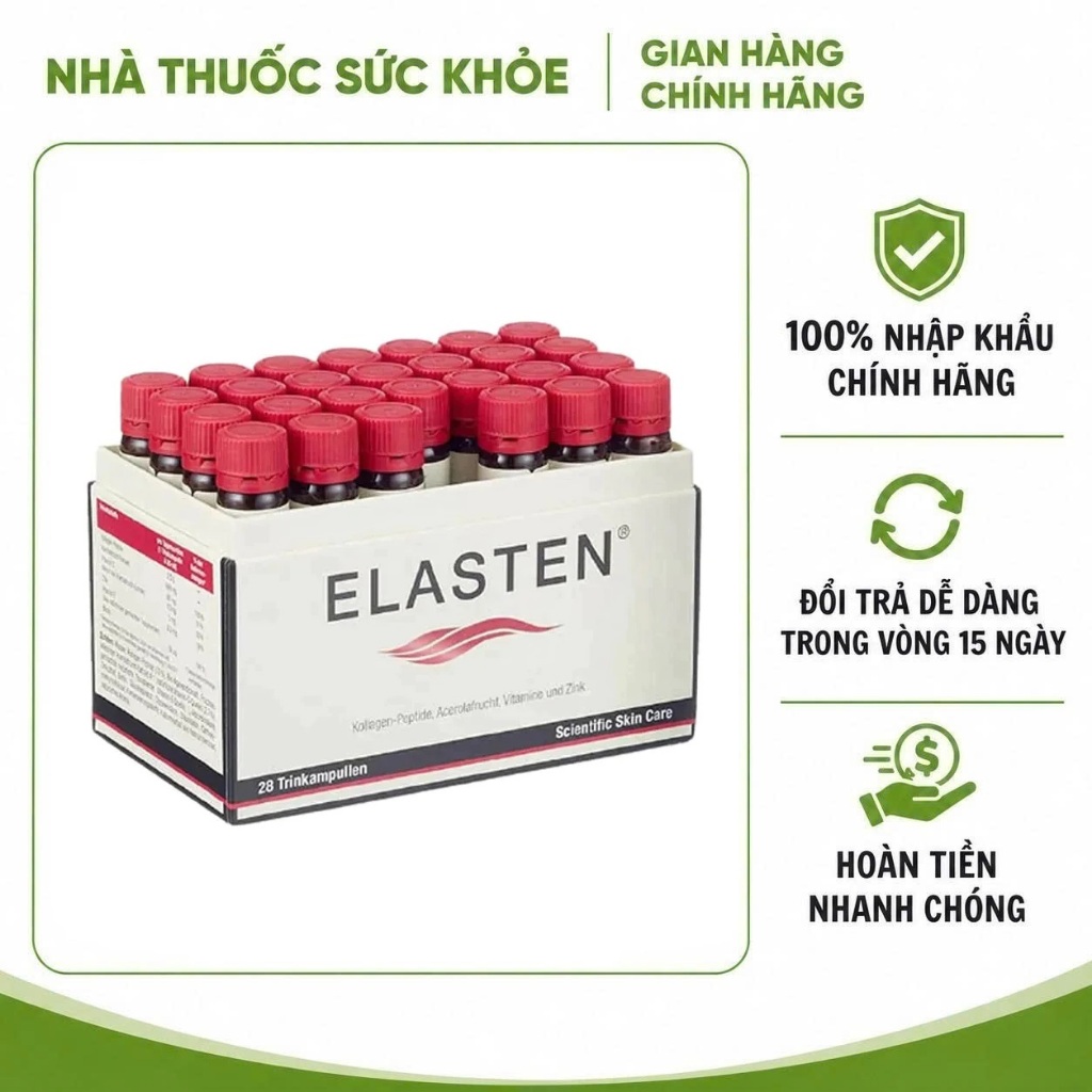 (Nhập Chính Hãng- Đủ VAT ) Collagen Elasten dạng nước của Đức - Hộp 28 ống