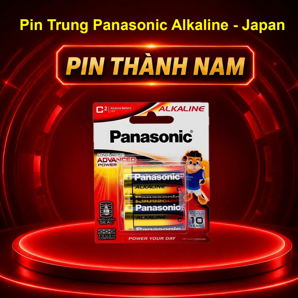 Pin Trung Panasonic alkaline LR14 Cao Cấp Vỉ 2 Viên Hàng Chính Hãng