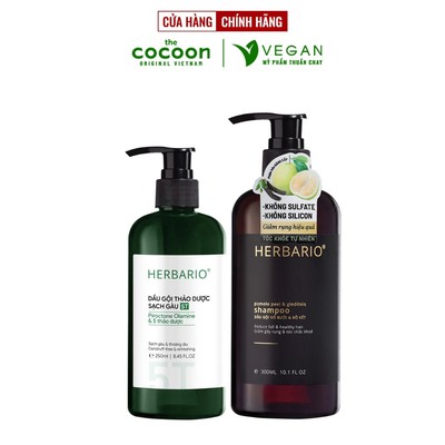 Combo Dầu gội thảo dược sạch gàu 5T Herbario 250ml + Dầu gội vỏ bưởi bồ kết Herbario 300ml giảm rụng tóc