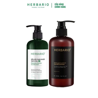 Combo Dầu gội thảo dược sạch gàu 5T Herbario 250ml + Dầu xả vỏ bưởi bồ kết Herbario 300ml