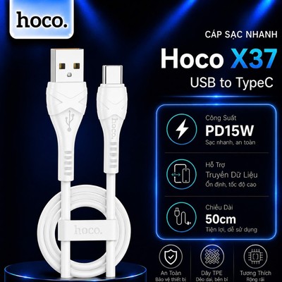 Cáp sạc nhanh PD15W USB to Type-C Hoco X37 hỗ trợ truyền dữ liệu dùng cho Android/15 trở lên, dài 50cm