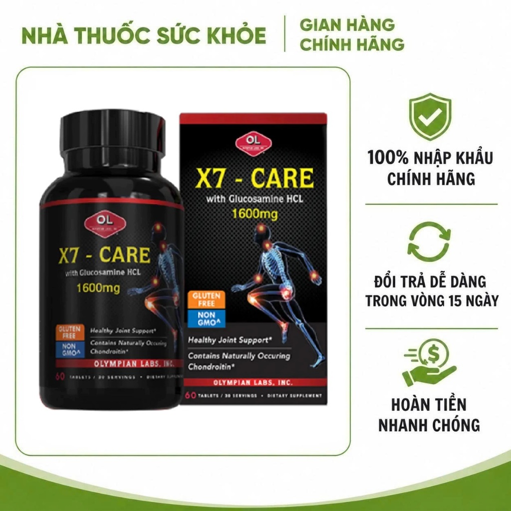 (Nhập Chính Hãng - Đủ VAT) Viên uống hỗ trợ sức khỏe xương khớp X7 Care Olympian Labs  - Lọ 60 viên