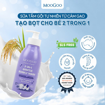 Sữa tắm gội tạo bọt tự nhiên cho bé, chiết xuất cám gạo không hương liệu, SLS cho da nhạy cảm MooGoo