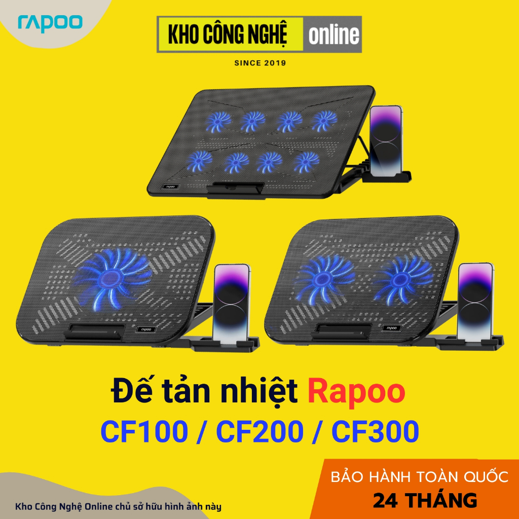 Đế Tản nhiệt Laptop Rapoo CF100 / CF200 / CF300 phù hợp cho laptop 7-14inch (Hàng Chính Hãng)