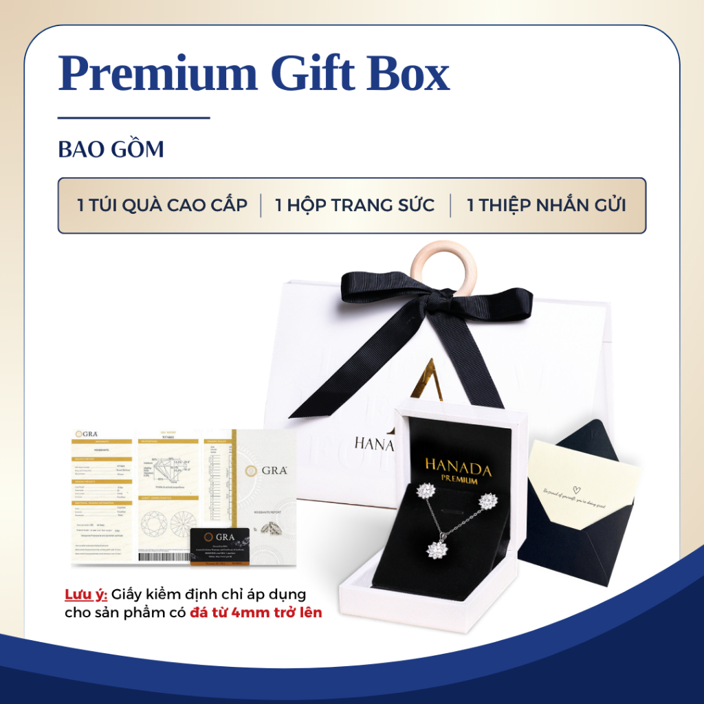 Bộ quà tặng Moissanite Hanada Premium Sang Trọng Cao Cấp - tặng kèm khi mua trang sức Moissanite