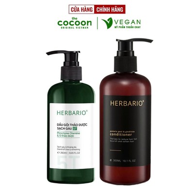 Combo Dầu gội thảo dược sạch gàu 5T Herbario 250ml + Dầu xả vỏ bưởi bồ kết Herbario 300ml