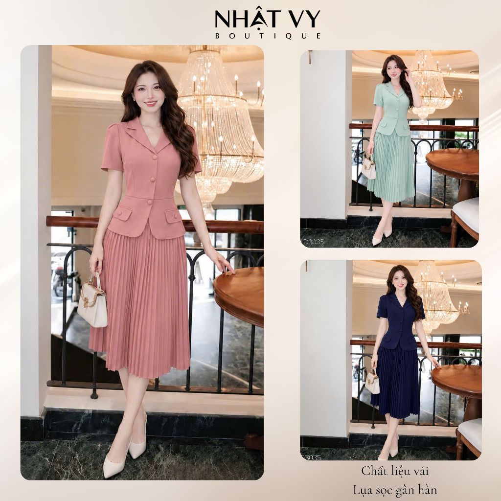 Đầm vest Nhật Vy nút bọc phối dập ly chất lụa phù hợp công sở dự tiệc thanh lịch  - D3035