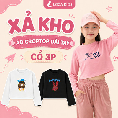 [XẢ KHO] Áo croptop tay dài cho bé gái chất liệu thun cotton - Áo croptop dài tay bé gái Loza Kids CG2814
