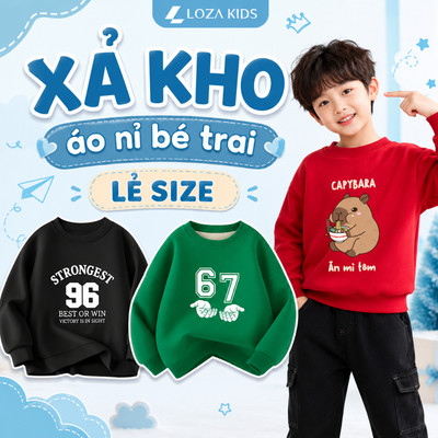 [XẢ KHO] Áo sweater cho bé mẫu lẻ size bé trai  - Áo nỉ trẻ em cổ tròn size từ 18-42kg XAIN002