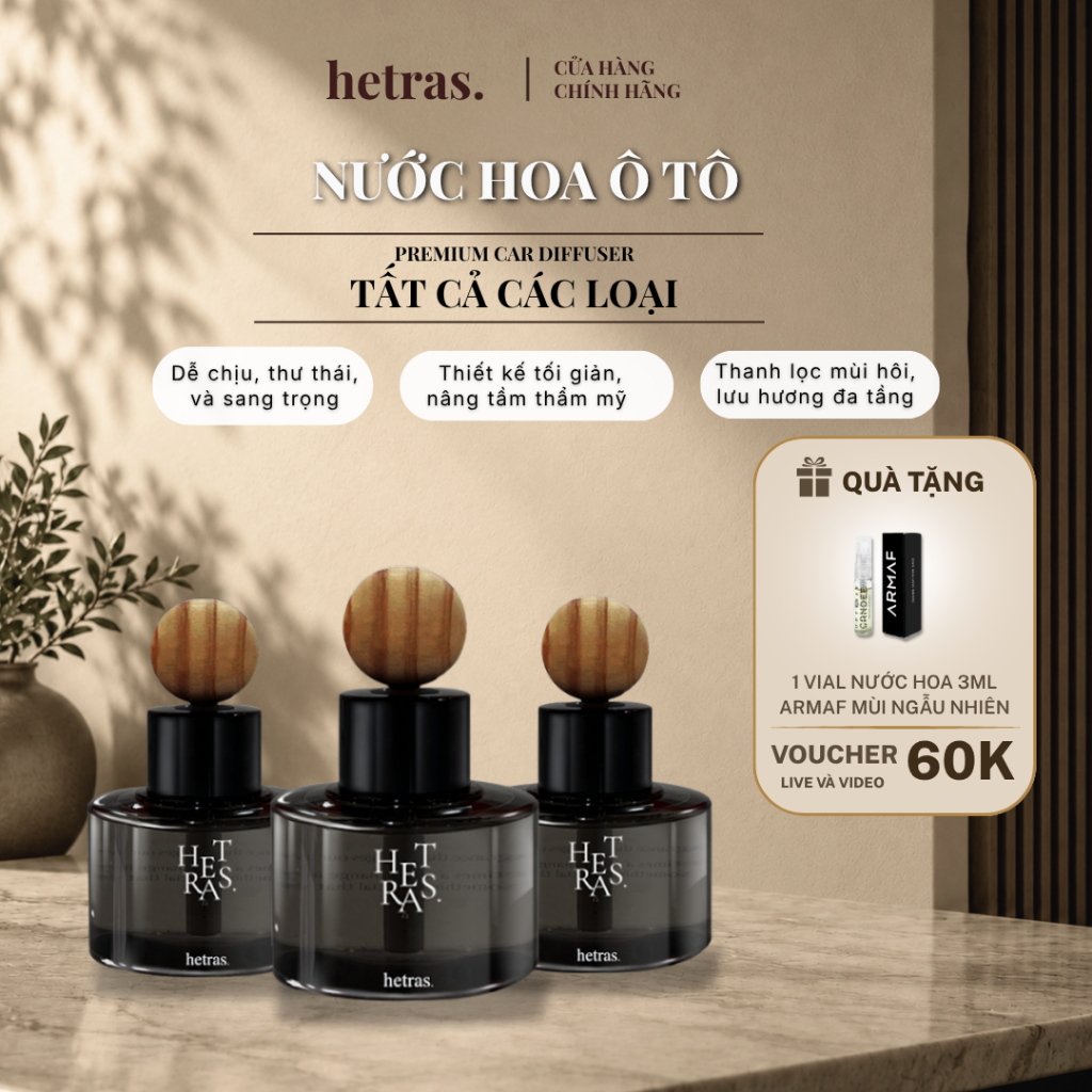 [ Suri x Hetras] Nước hoa ô tô Hetras 77ml - Tất cả các mùi - Premium Car Diffuser 2EA