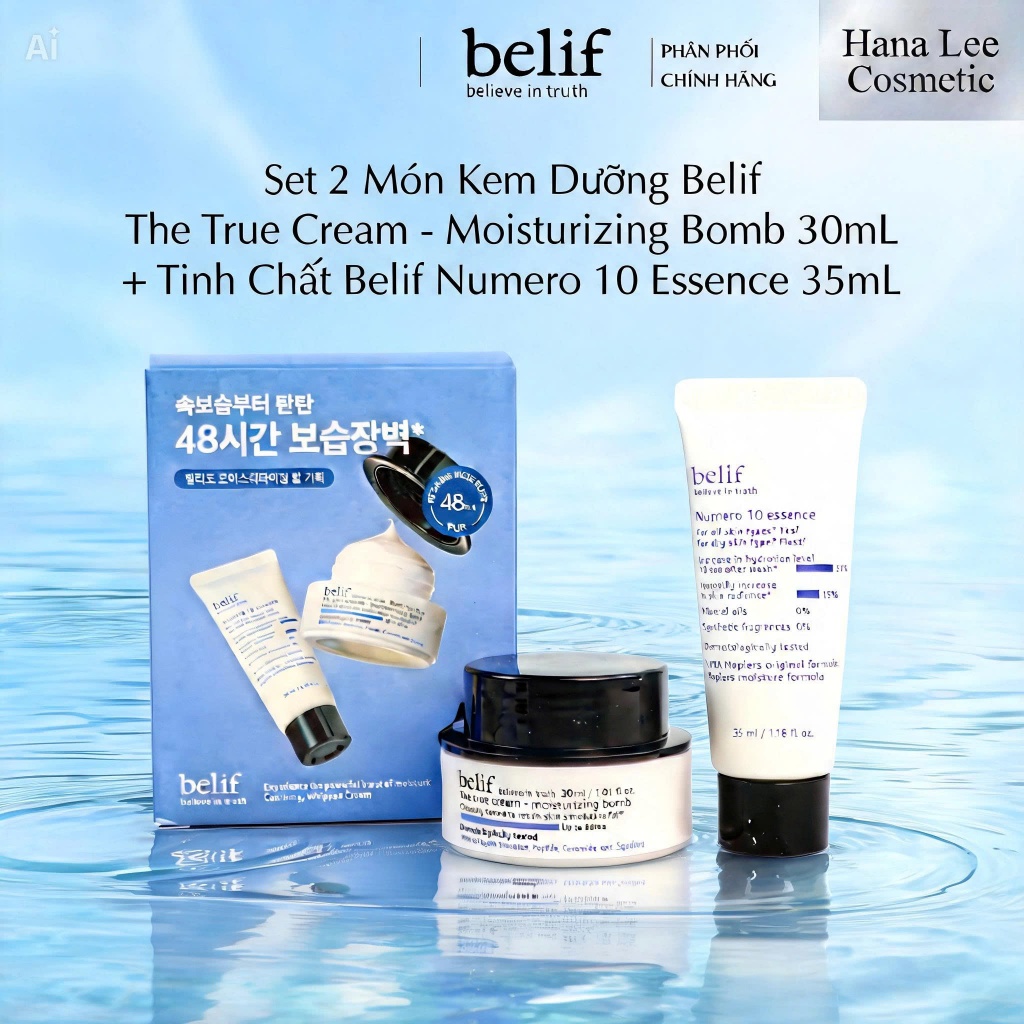 Bộ 2 Món Cấp Ẩm Belif Kem Dưỡng Moisturizing Bomb 30ml & Serum Cấp Ẩm Numero 10 Essence 35ml