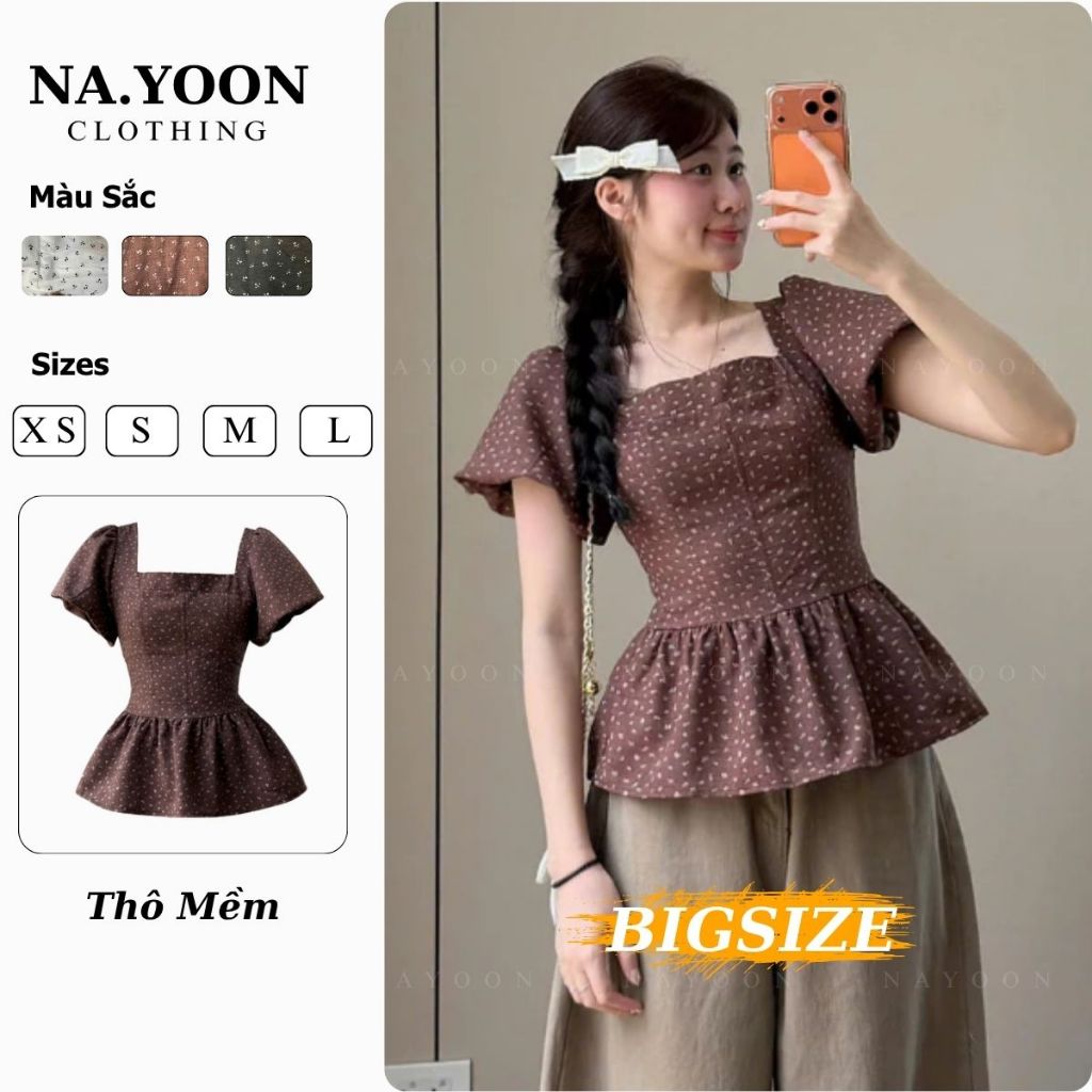 Áo Babydoll Hoa Nhí Tay Bồng Lưng Chun Chất Thô Mềm NaYoon, Áo Babydoll Hoa Nhí Nữ 276